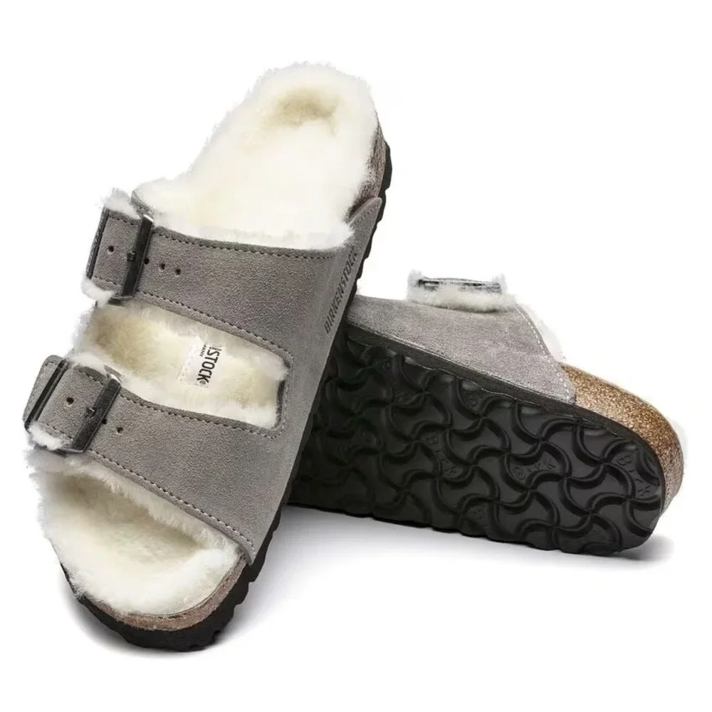 Birkenstock Womens Arizona Shearling Suede Leather Stone Coin‎ EU 36 US 5 Narrow